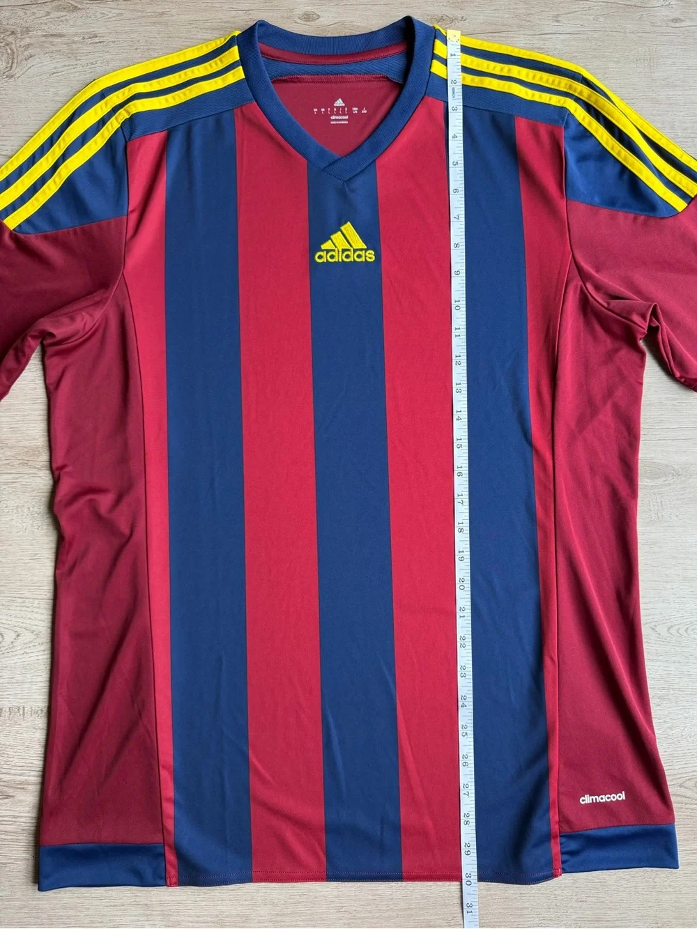Adidas ClimaCool Soccer Jersey Men's Large Burgundy Navy Striped Athletic Shirt